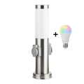 Brilagi - Dimbare LED RGBW buitenlamp met 2 stopcontacten 1xE27/9W/230V 2700-6500K IP44 40 cm mat chroom