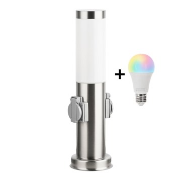 Brilagi - Dimbare LED RGBW buitenlamp met 2 stopcontacten 1xE27/9W/230V 2700-6500K IP44 40 cm mat chroom