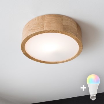 Brilagi - Dimbare LED RGBW plafondlamp CARVALHO 1xE27/9W/230V 2700-6500K Wi-Fi eiken Ø 27,5 cm