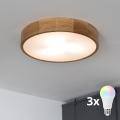 BRILAGI - dimbare LED RGBW plafondlamp CARVALHO 3xE27/12W/230V 2700–6500K Wi-Fi, eiken Ø 47,5 cm