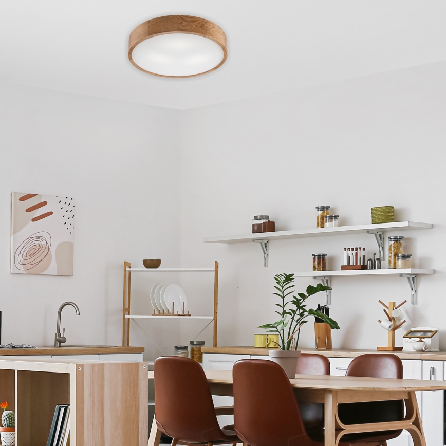 Brilagi - dimbare LED RGBW plafondlamp CARVALHO 3xE27/15W/230V 2700–6500K Wi-Fi, eiken Ø 47,5 cm