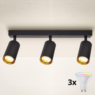 Brilagi - dimbare LED RGBW-spot SELE 3x GU10/4,8W/230V 3000K zwart/goud + afstandsbediening