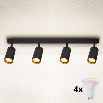 Brilagi - Dimbare LED RGBW spot SELE 4xGU10/4,8W/230V 3000K zwart/goud + afstandsbediening
