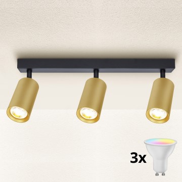 Brilagi - Dimbare LED RGBW spot SELE GOLDEN 3xGU10/4,8W/230V 3000K zwart/goud + afstandsbediening