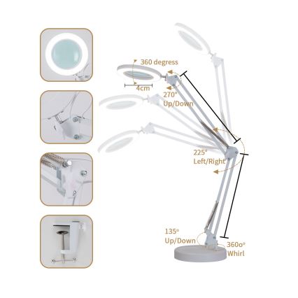 Brilagi - Dimbare LED tafellamp met een vergrootglas ​ LENS LED/12W/5V 3000/4200/6000K wit