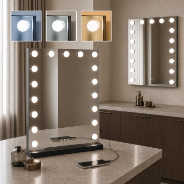 BRILAGI - Dimbare make-upspiegel HOLLYWOOD LED/15W/230V CCT + 2x USB 55x77 cm zwart