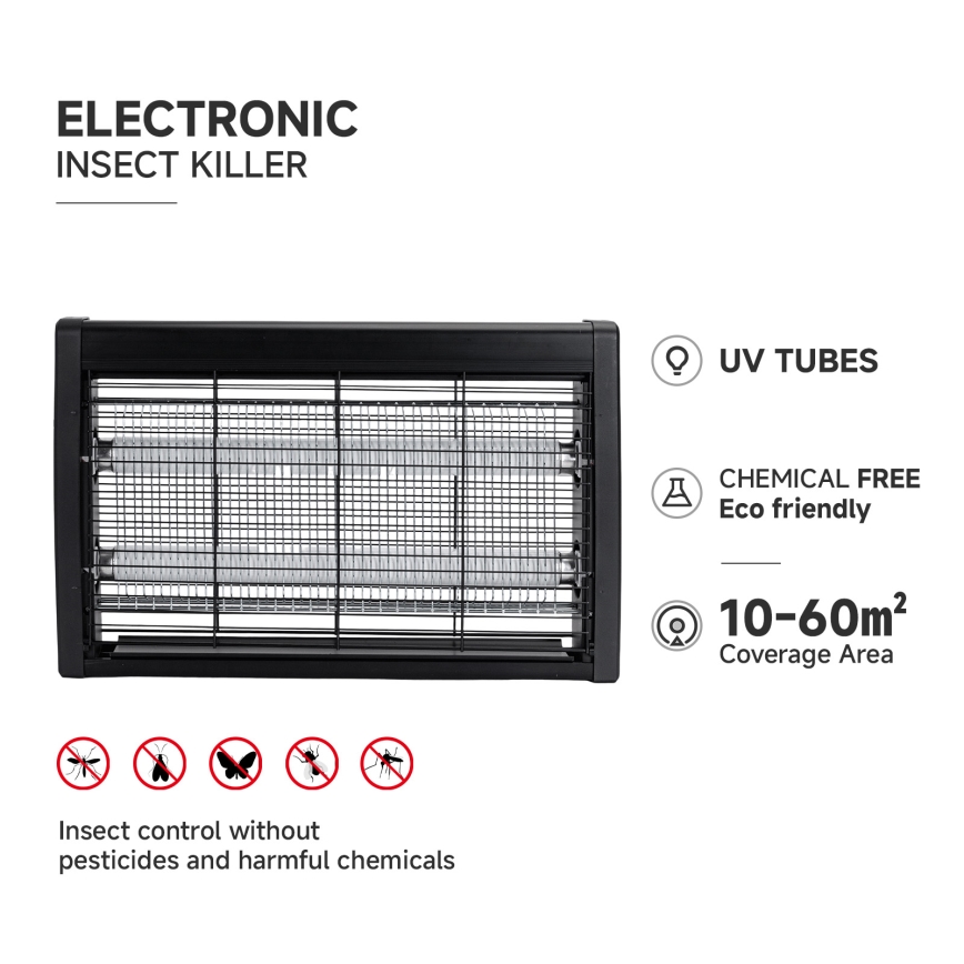 Brilagi - Elektrische insectenvanger 2xUV/10W/230V 60 m2 zwart