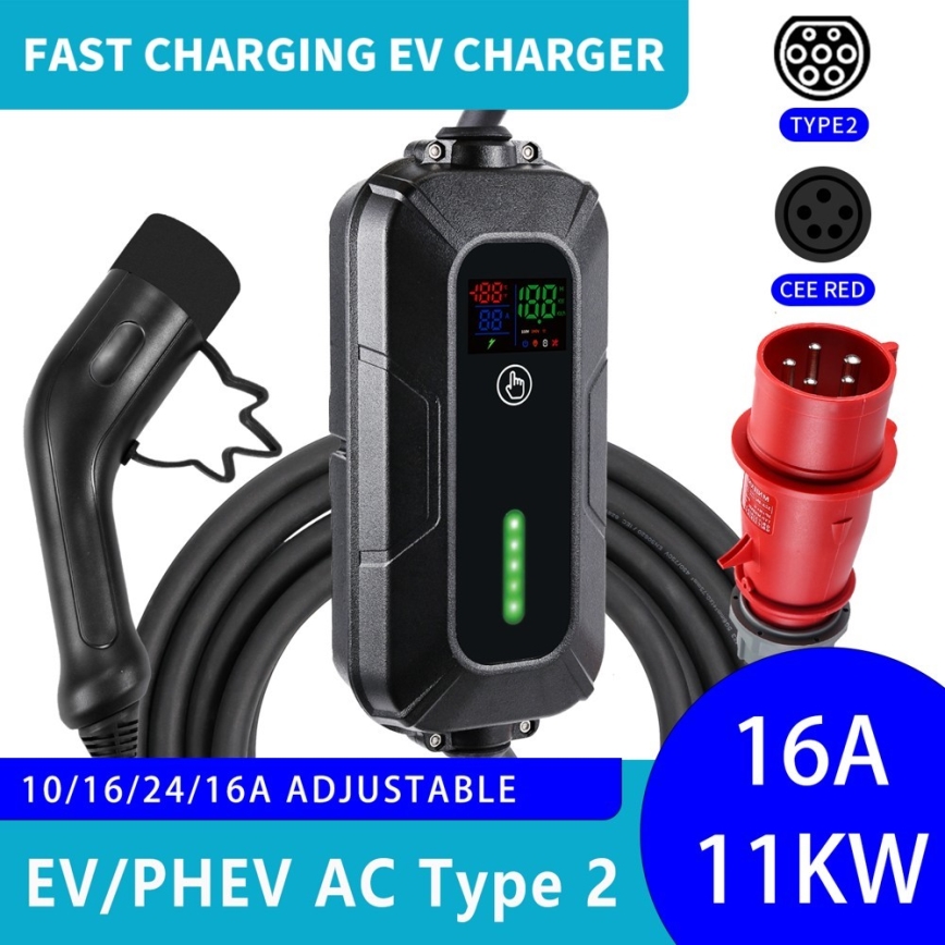 Brilagi - EV-reislaadstation voor elektrische auto's ​ FAST AC Type 2 16A/380V 11kW + plug 230V, 3,7kW 5m + Etui