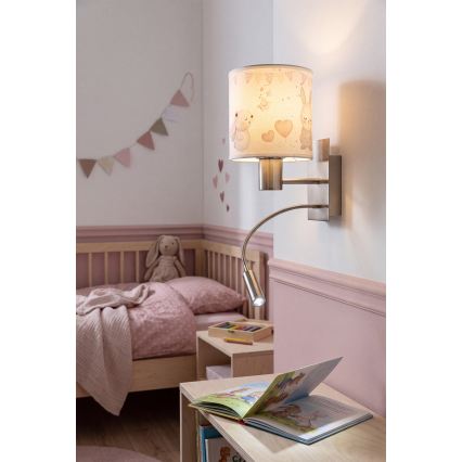 Brilagi - LED flexibele wandlamp voor kinderen BOBO 1xE27/25W/230V + LED/3W mat chroom/crème/konijntjes