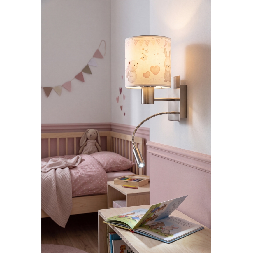 Brilagi - LED flexibele wandlamp voor kinderen BOBO 1xE27/25W/230V + LED/3W mat chroom/crème/konijntjes