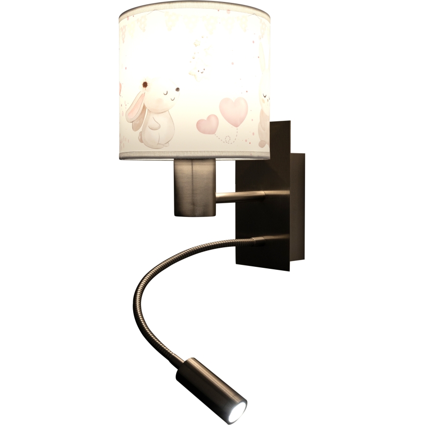 Brilagi - LED flexibele wandlamp voor kinderen BOBO 1xE27/25W/230V + LED/3W mat chroom/crème/konijntjes