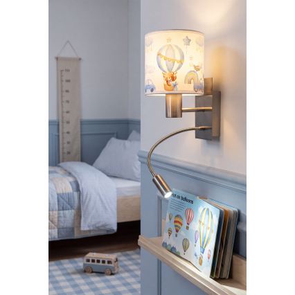 Brilagi - LED flexibele wandlamp voor kinderen BOBO 1xE27/25W/230V + LED/3W mat chroom/wit/blauw/met beertjes