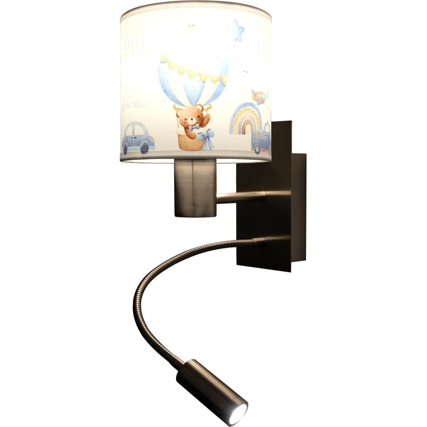 Brilagi - LED flexibele wandlamp voor kinderen BOBO 1xE27/25W/230V + LED/3W mat chroom/wit/blauw/met beertjes
