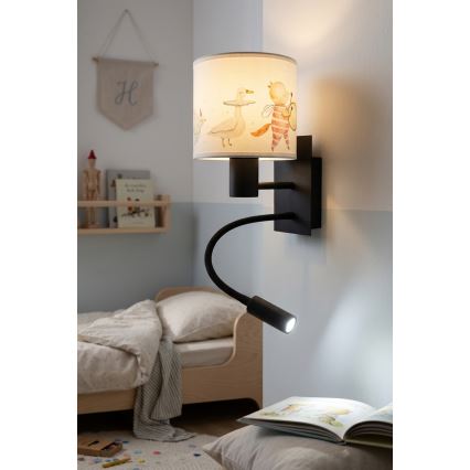 Brilagi - LED flexibele kinderwandlamp BOBO 1xE27/25W/230V + LED/3W zwart/wit/dierenmotief