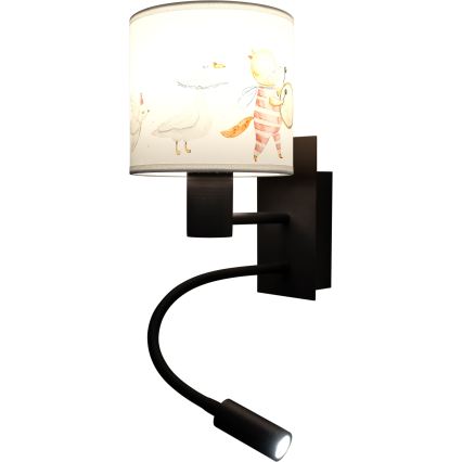 Brilagi - LED flexibele kinderwandlamp BOBO 1xE27/25W/230V + LED/3W zwart/wit/dierenmotief