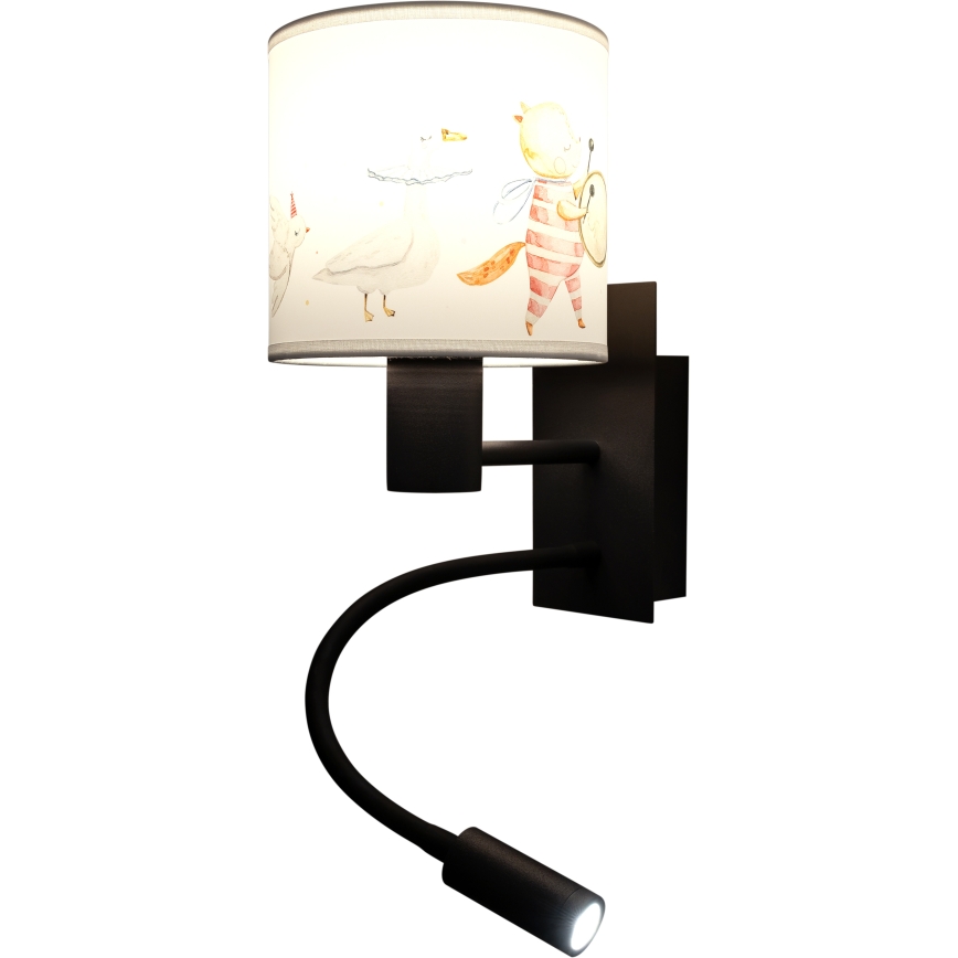 Brilagi - LED flexibele kinderwandlamp BOBO 1xE27/25W/230V + LED/3W zwart/wit/dierenmotief