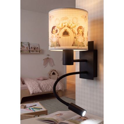 Brilagi - LED flexibele kinderwandlamp BOBO 1xE27/25W/230V + LED/3W zwart/wit/roze/met feeënmotief