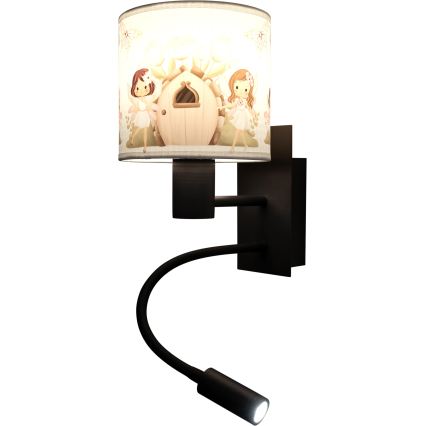 Brilagi - LED flexibele kinderwandlamp BOBO 1xE27/25W/230V + LED/3W zwart/wit/roze/met feeënmotief