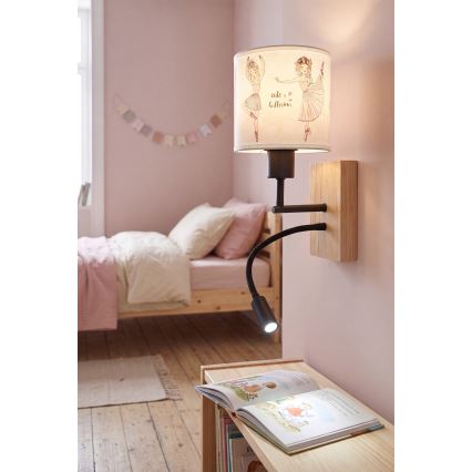 Brilagi - LED flexibele wandlamp voor kinderen BOBO WOOD 1xE27/25W/230V + LED/3W eiken/zwart/wit/roze/balletschoentjes