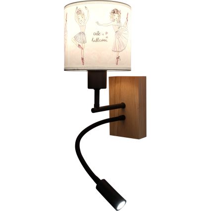 Brilagi - LED flexibele wandlamp voor kinderen BOBO WOOD 1xE27/25W/230V + LED/3W eiken/zwart/wit/roze/balletschoentjes