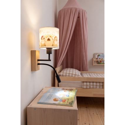 Brilagi - LED flexibele kinderwandlamp BOBO WOOD 1xE27/25W/230V + LED/3W eik/zwart/wit/roze/feeën
