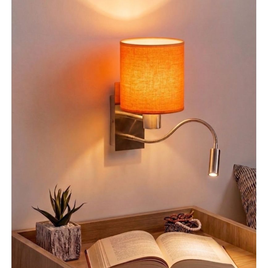 Brilagi - LED flexibele wandlamp NUBILA 1x E27/25W/230V + LED/3W mat chroom/oranje