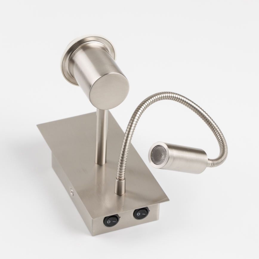 Brilagi - LED flexibele wandlamp NUBILA 1x E27/25W/230V + LED/3W mat chroom/oranje