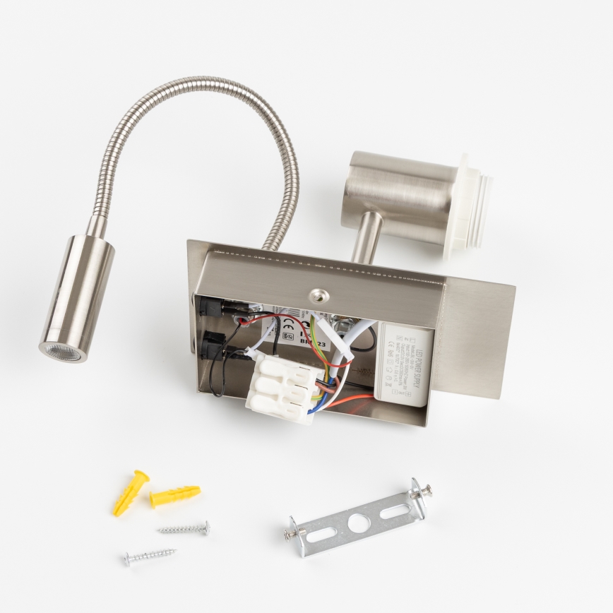 Brilagi - LED flexibele wandlamp NUBILA 1x E27/25W/230V + LED/3W mat chroom/oranje