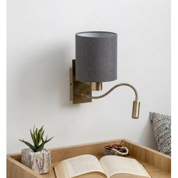 Brilagi - Flexibele LED-wandlamp NUBILA 1xE27/25W/230V + LED/3W messing/lichtgrijs