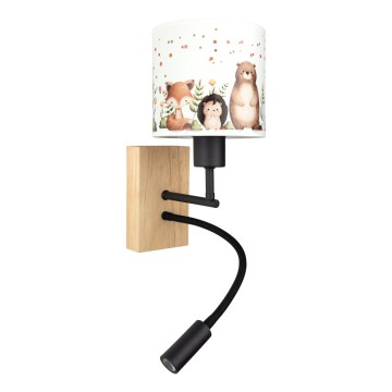 Brilagi - flexibele LED-wandlamp voor kinderen BOBO WOOD 1xE27/25W/230V + LED/3W eiken/zwart/wit/met dieren