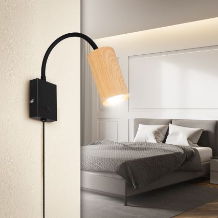 Brilagi - Flexibele wandlamp SELE 1xGU10/30W/230V zwart/eiken decor