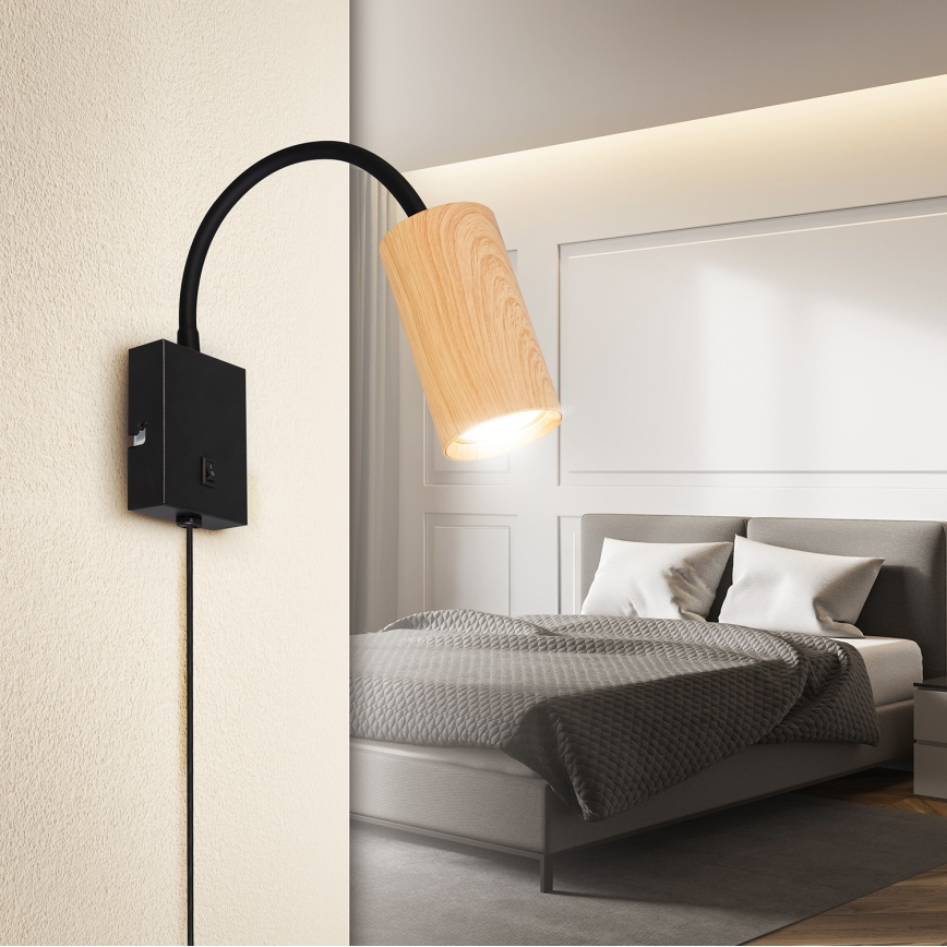 Brilagi - Flexibele wandlamp SELE 1xGU10/30W/230V zwart/eiken decor
