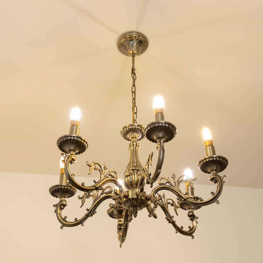 Brilagi - Hanglamp aan een ketting CLASSIC 6xE14/60W/230V messing