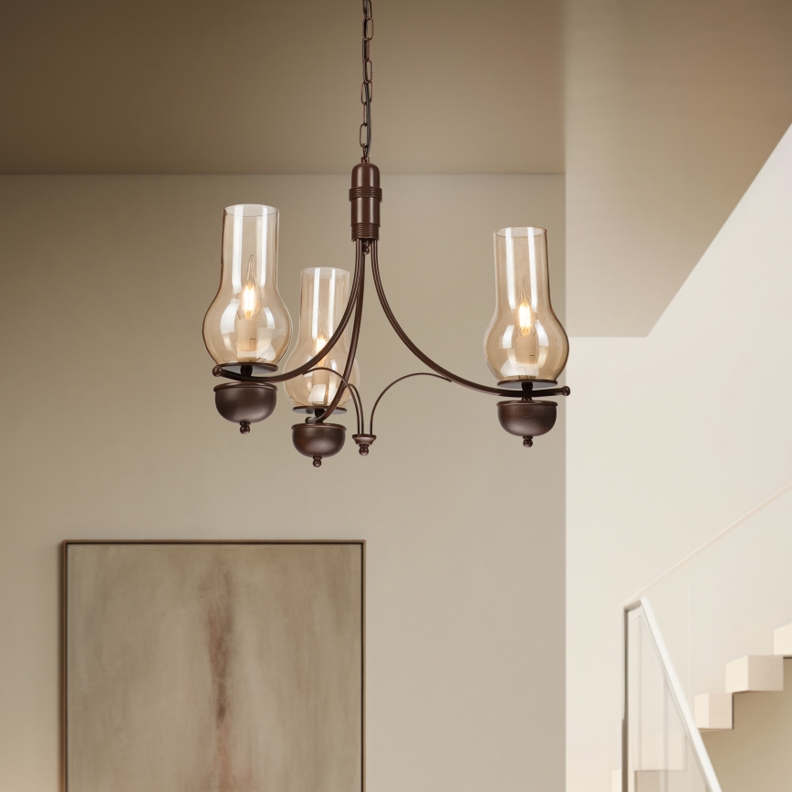 Brilagi - Hanglamp aan een ketting COTTAGE 3xE14/40W/230V bruin