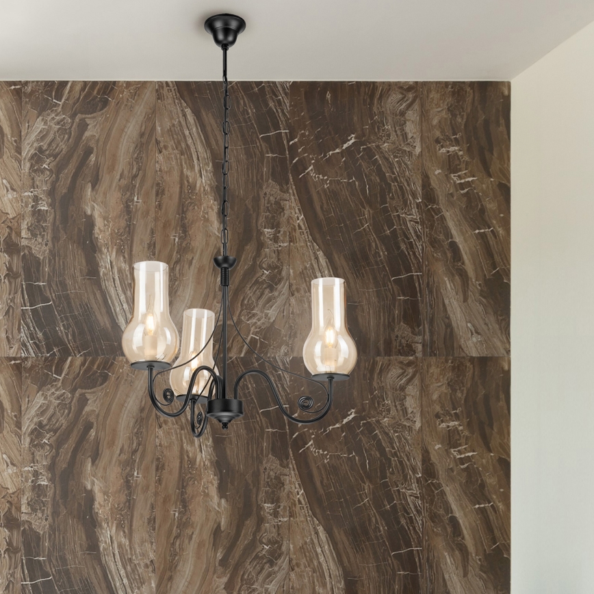 Brilagi - Hanglamp aan een ketting COTTAGE 3xE14/40W/230V zwart/bruin
