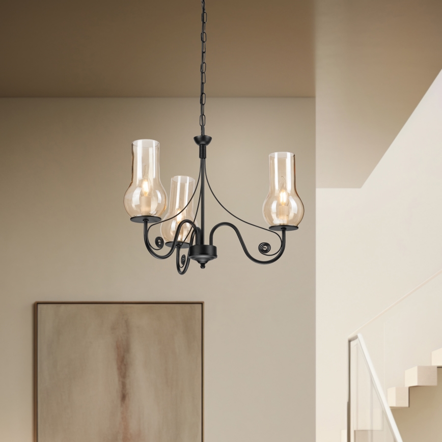 Brilagi - Hanglamp aan een ketting COTTAGE 3xE14/40W/230V zwart/bruin