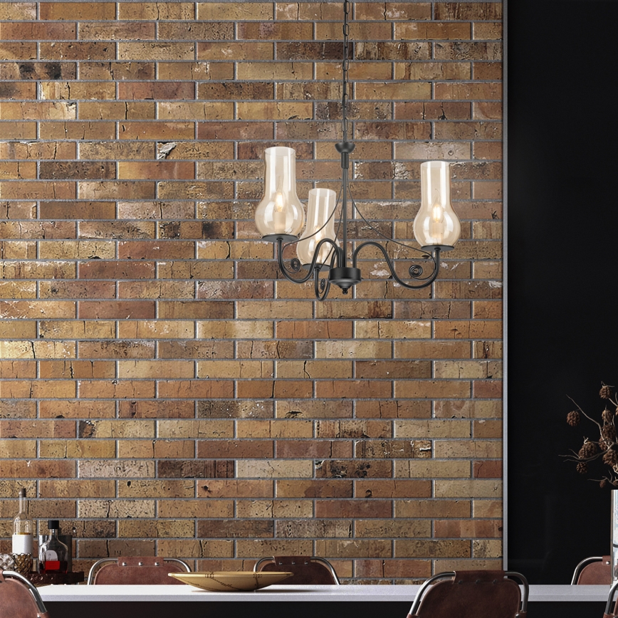 Brilagi - Hanglamp aan een ketting COTTAGE 3xE14/40W/230V zwart/bruin