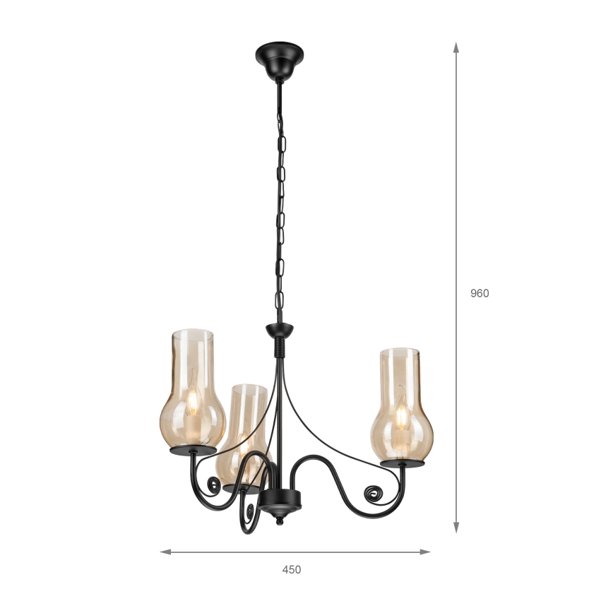 Brilagi - Hanglamp aan een ketting COTTAGE 3xE14/40W/230V zwart/bruin