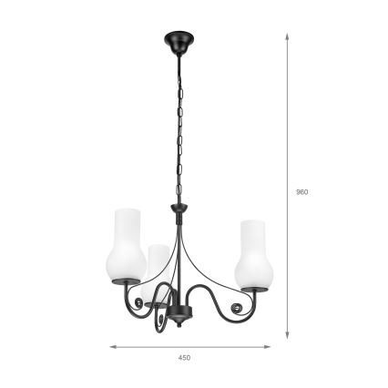 Brilagi - Hanglamp aan een ketting COTTAGE 3xE14/40W/230V zwart/wit