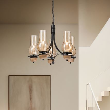Brilagi - Hanglamp aan een ketting COTTAGE 5xE14/40W/230V beuken/bruin