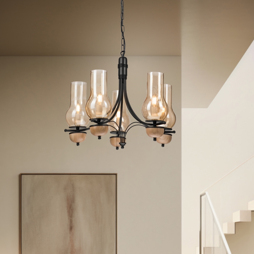 Brilagi - Hanglamp aan een ketting COTTAGE 5xE14/40W/230V beuken/bruin