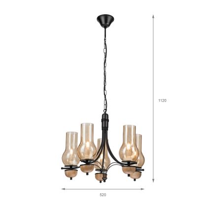 Brilagi - Hanglamp aan een ketting COTTAGE 5xE14/40W/230V beuken/bruin