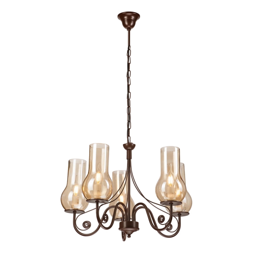 Brilagi - Hanglamp aan een ketting COTTAGE 5xE14/40W/230V bruin