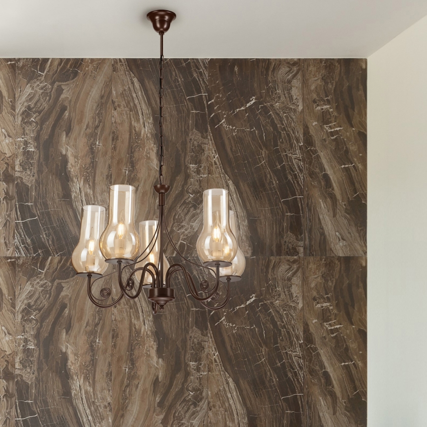 Brilagi - Hanglamp aan een ketting COTTAGE 5xE14/40W/230V bruin