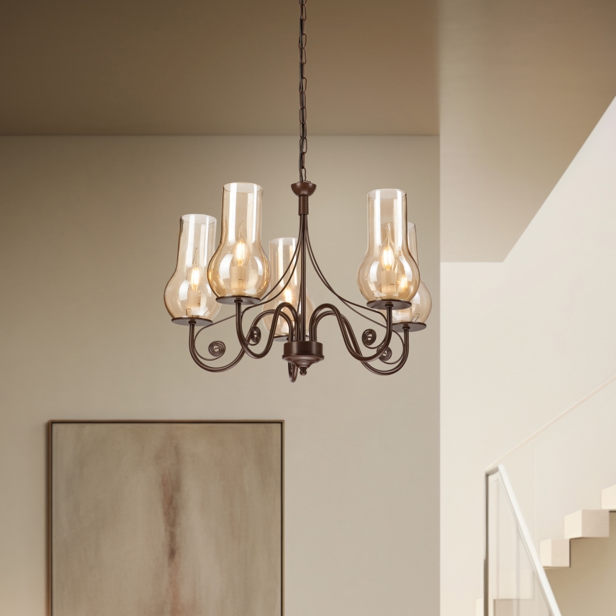 Brilagi - Hanglamp aan een ketting COTTAGE 5xE14/40W/230V bruin