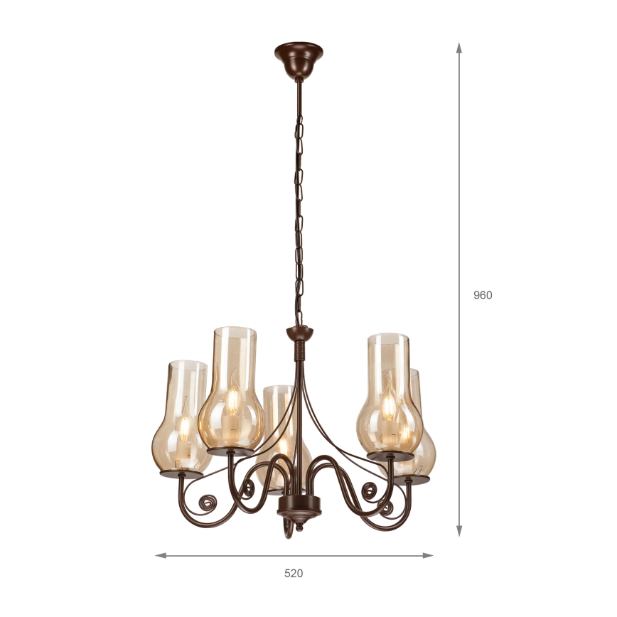 Brilagi - Hanglamp aan een ketting COTTAGE 5xE14/40W/230V bruin