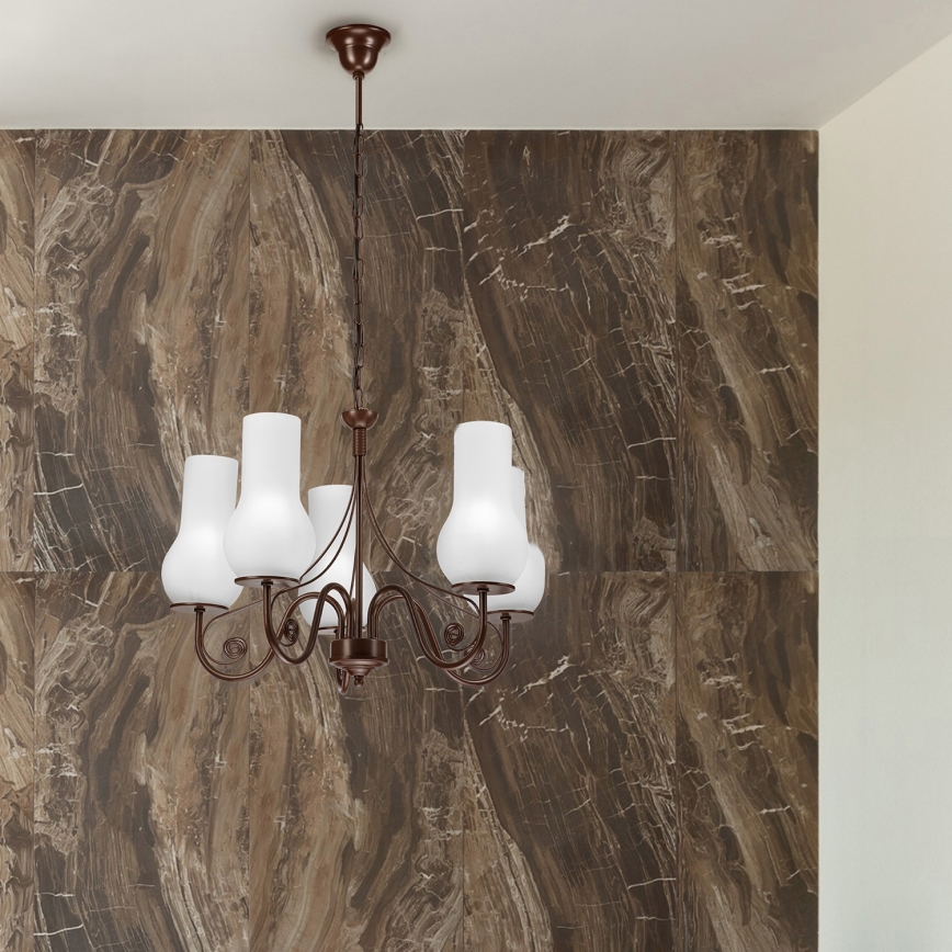 Brilagi - Hanglamp aan een ketting COTTAGE 5xE14/40W/230V bruin/wit