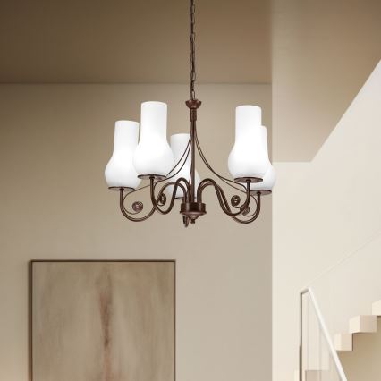 Brilagi - Hanglamp aan een ketting COTTAGE 5xE14/40W/230V bruin/wit