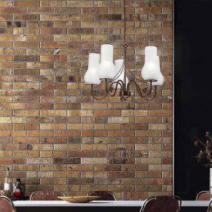 Brilagi - Hanglamp aan een ketting COTTAGE 5xE14/40W/230V bruin/wit