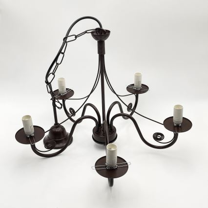 Brilagi - Hanglamp aan een ketting COTTAGE 5xE14/40W/230V bruin/wit